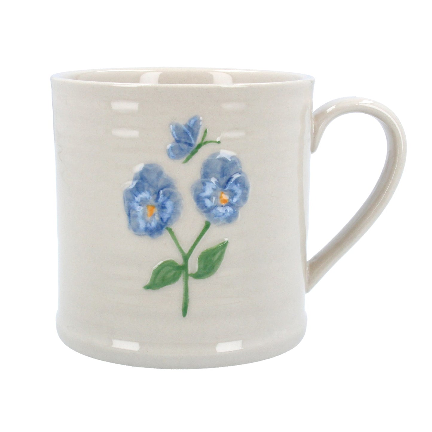 Blue Viola and Butterfly Stoneware Mug