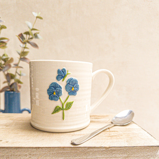 Blue Viola and Butterfly Stoneware Mug