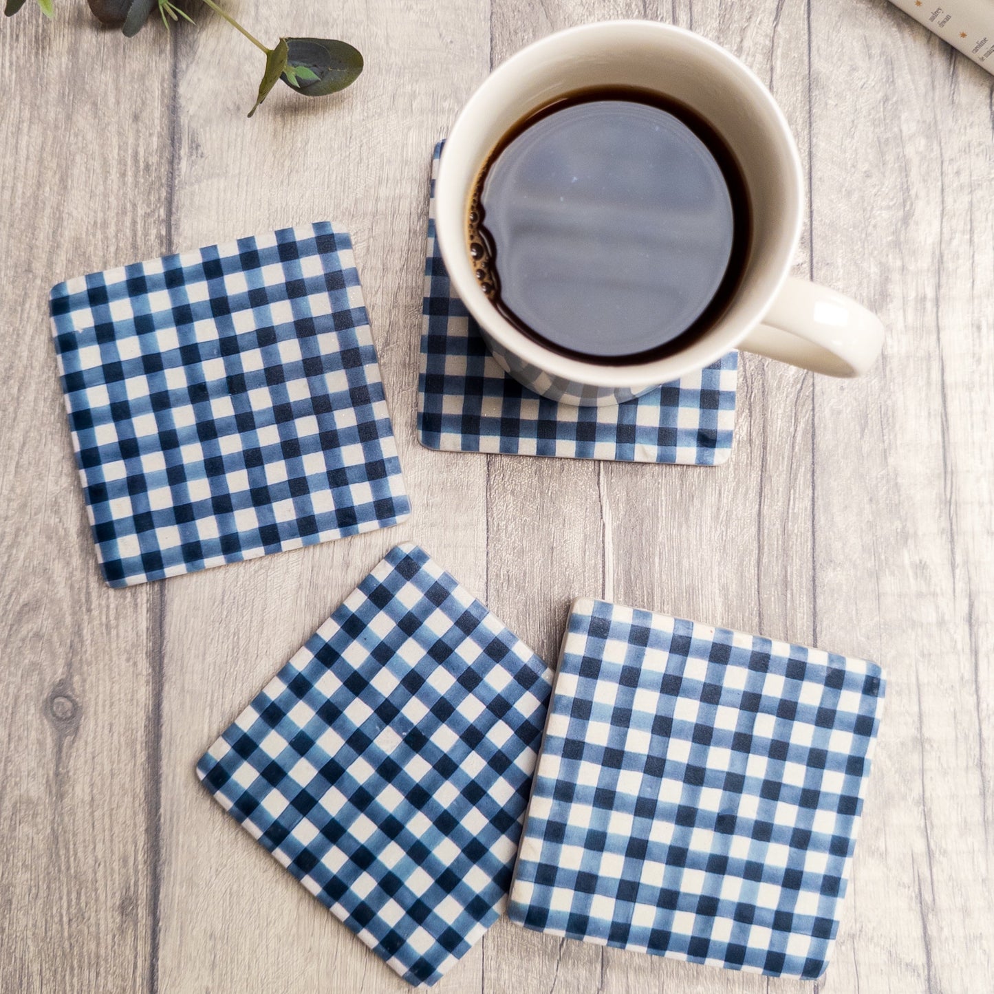 Blue Gingham Coaster Set