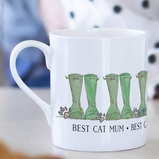 White Cat Mum Mug with Wellies