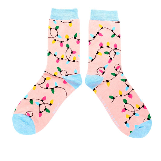 Miss Sparrow Pink Christmas Light Socks