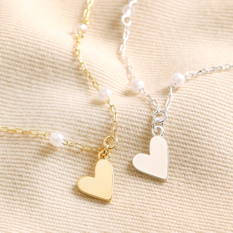 Gold Beaded Pearl Heart Charm Bracelet