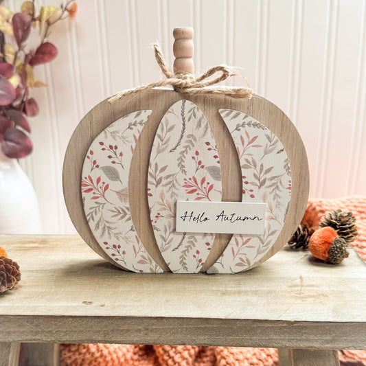 Hello Autumn Floral Pumpkin