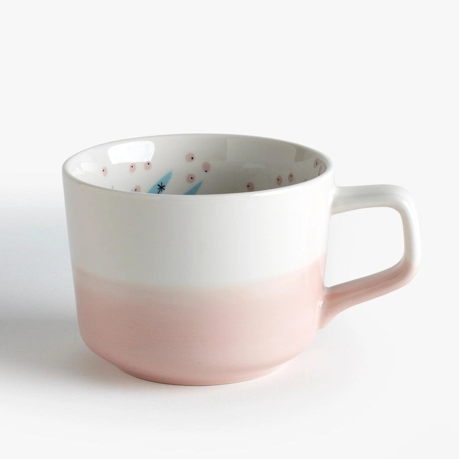 pink and white wildflower mug