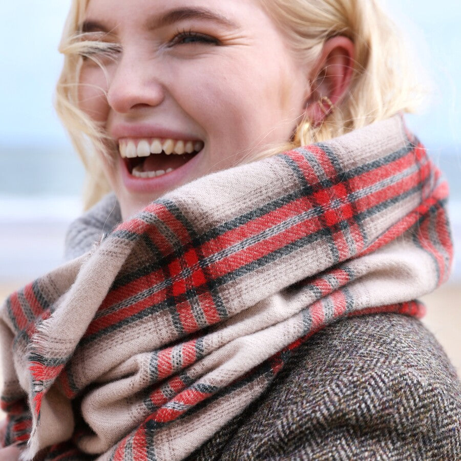 Clara Neutral Tartan Scarf