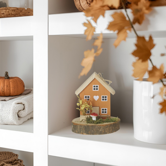 Autumn Orange Wooden Home on Log