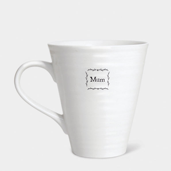Mum white porcelain mug from East of India with a white background