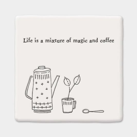 Black and White Porcelain Coffee Themed Coaster