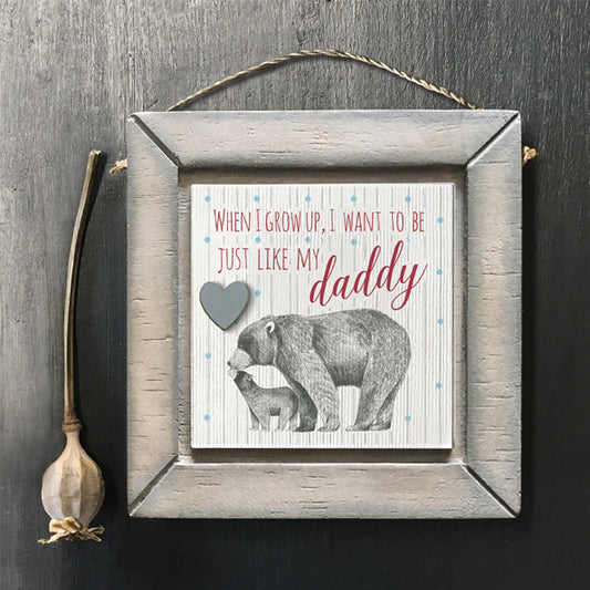 Daddy with two bears sign on a rustic wooden background