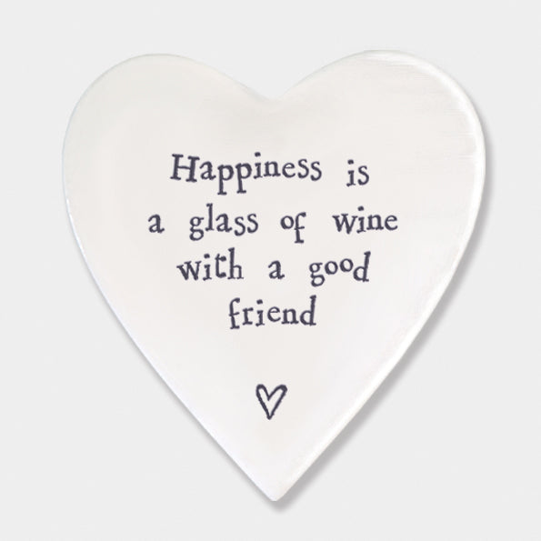 East of India 'Happiness is wine' Heart Coaster