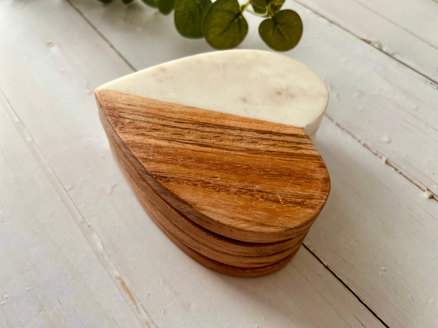 Natural Marble and Mango Wood Heart Coaster