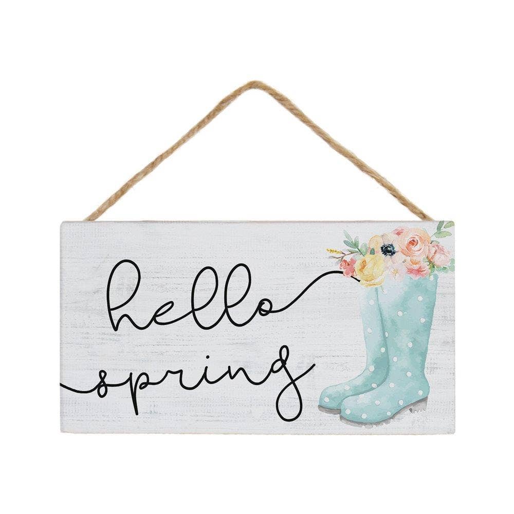 Hello Spring Wooden Hanging Sign