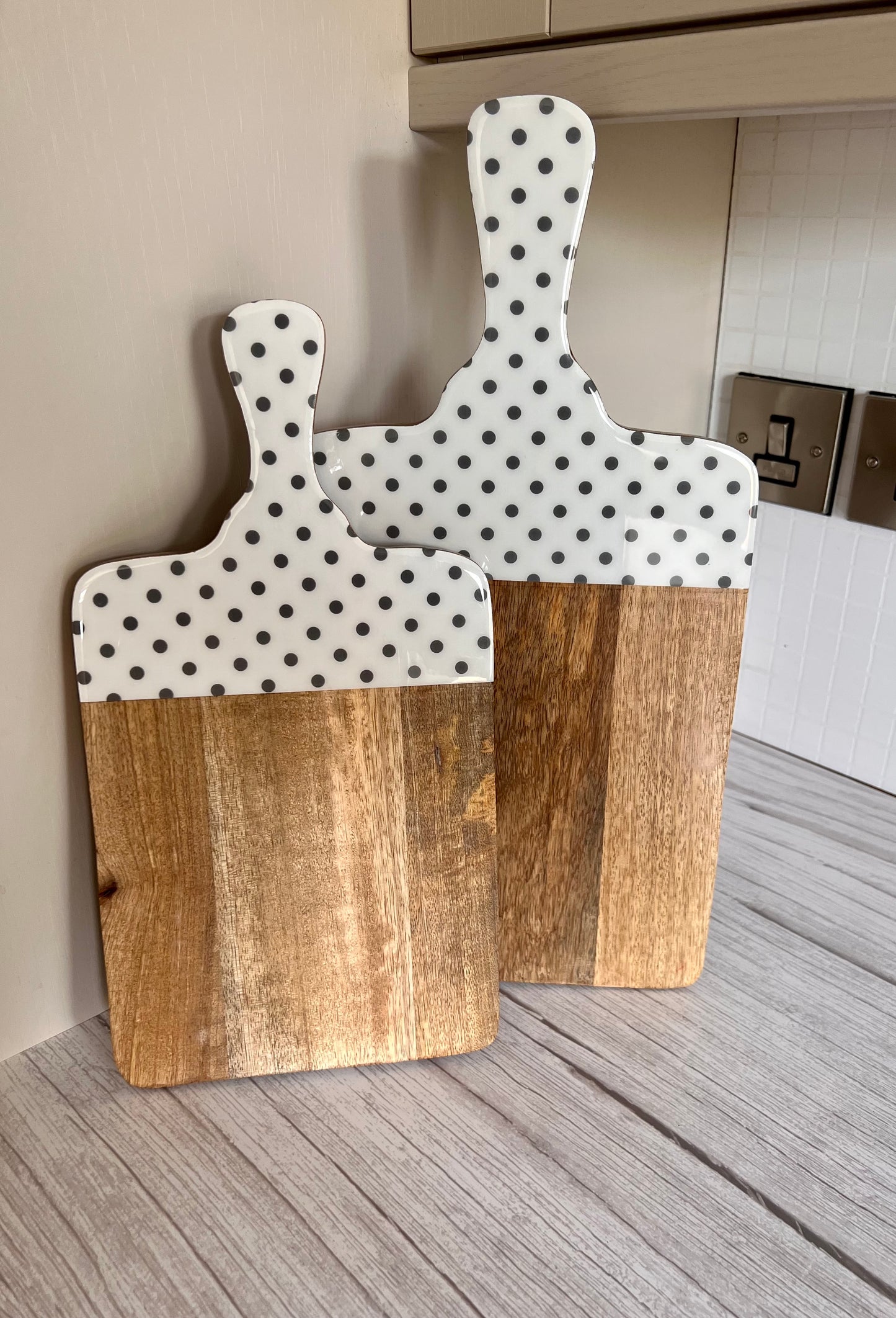 Small White & Grey Polka Dot Chopping Board