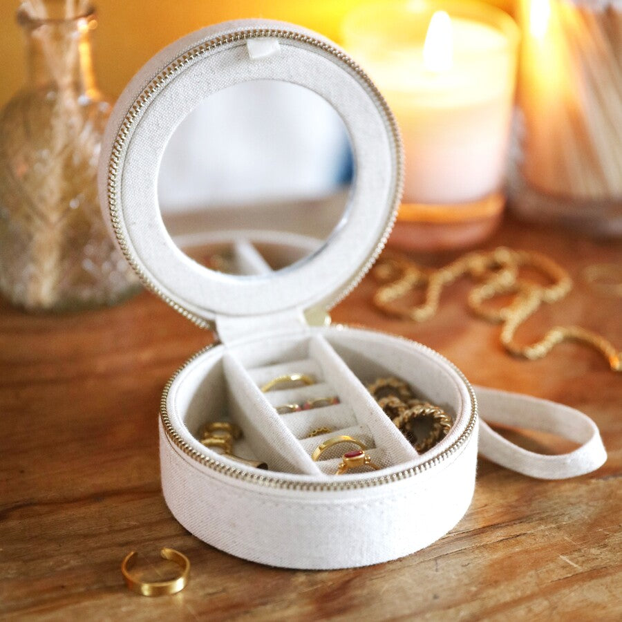 Natural Linen Round Jewellery Case