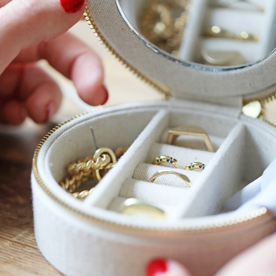 Natural Linen Round Jewellery Case
