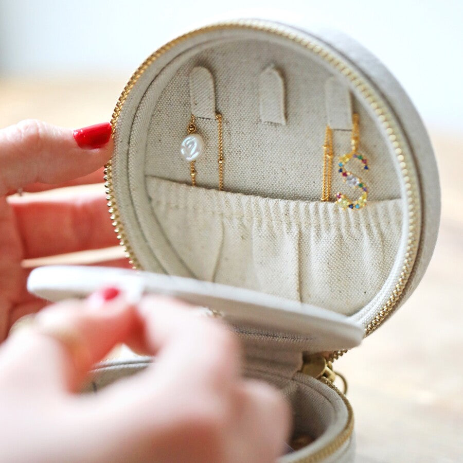 Natural Linen Round Jewellery Case