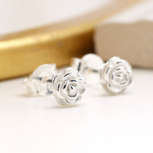Sterling Silver Rose Stud Earrings