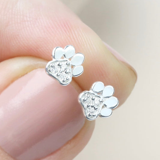 Sterling Silver Paw Stud Earrings