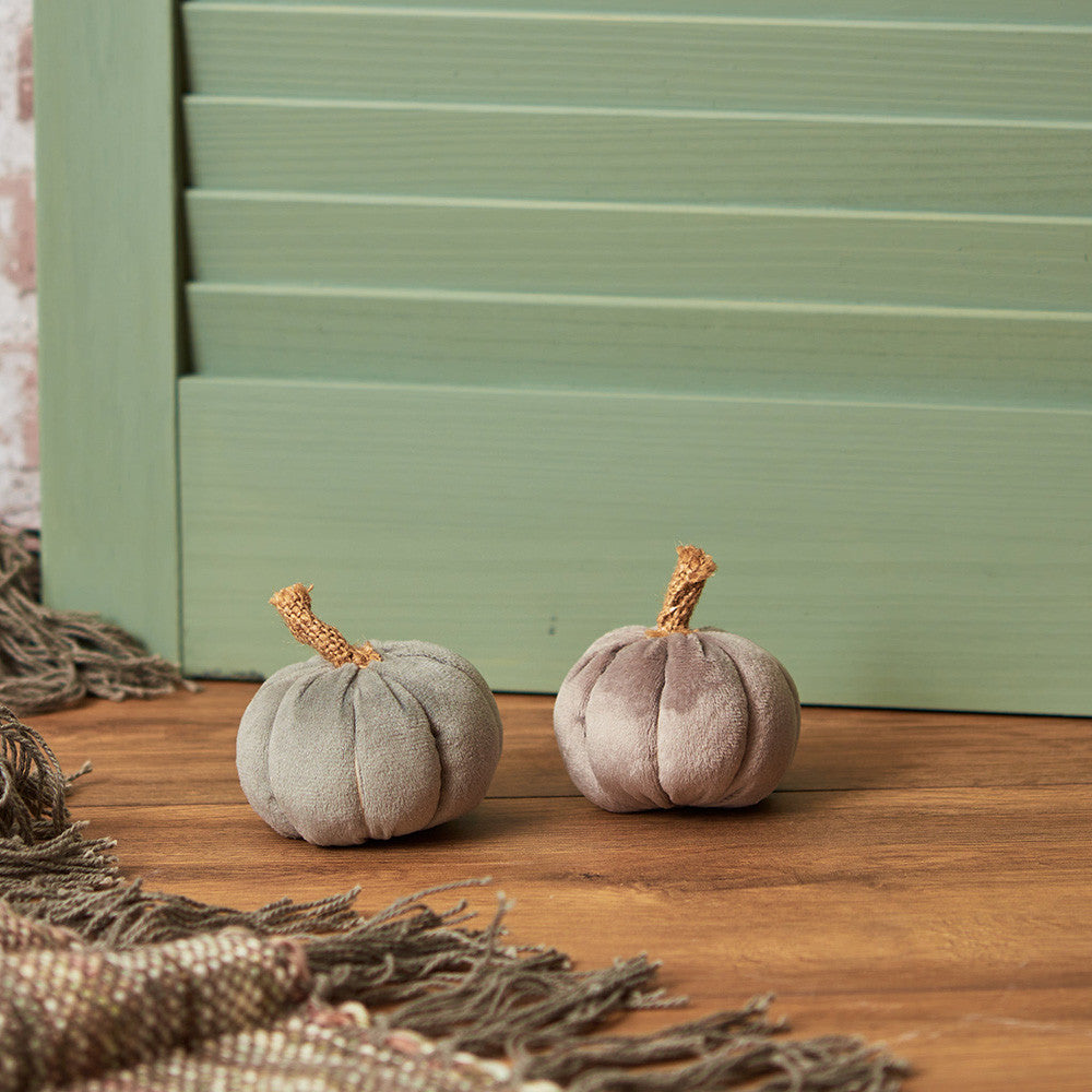 Set of two grey velvet pumpkins