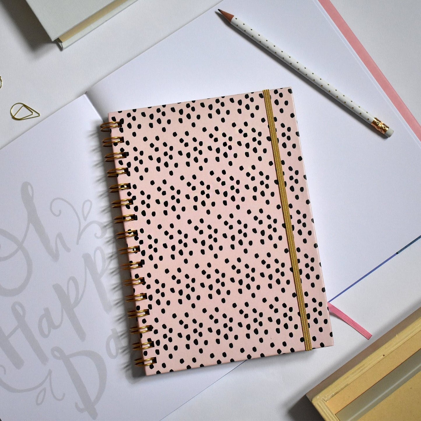 Wire Bound Pink Dotted A5 Notebook