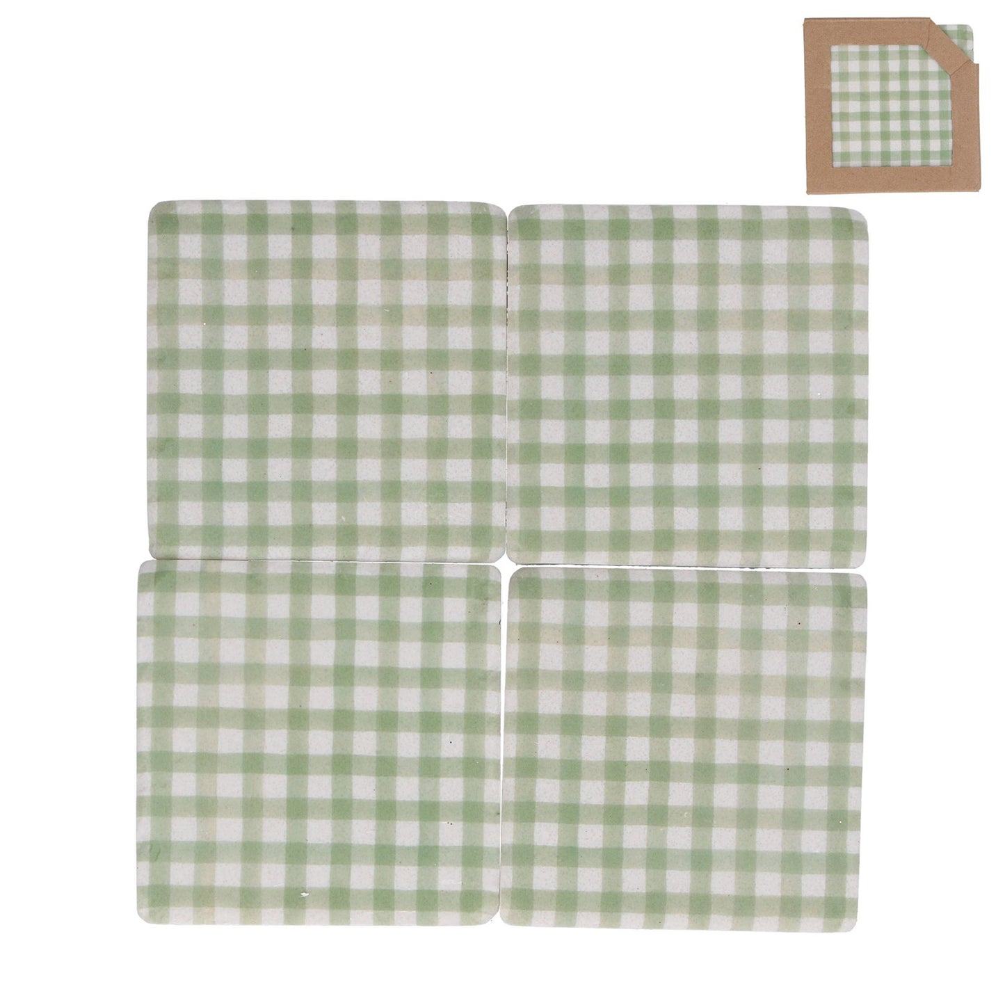 Sage Green Gingham Coasters - Set of Four