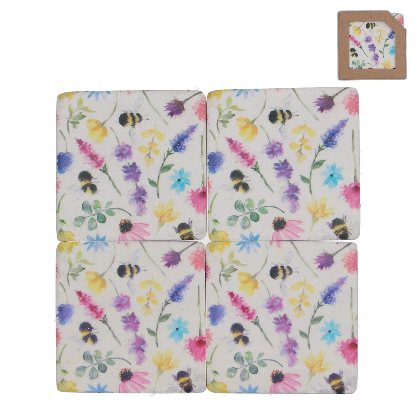 Floral Bee Drinks Coaster - Set of Four
