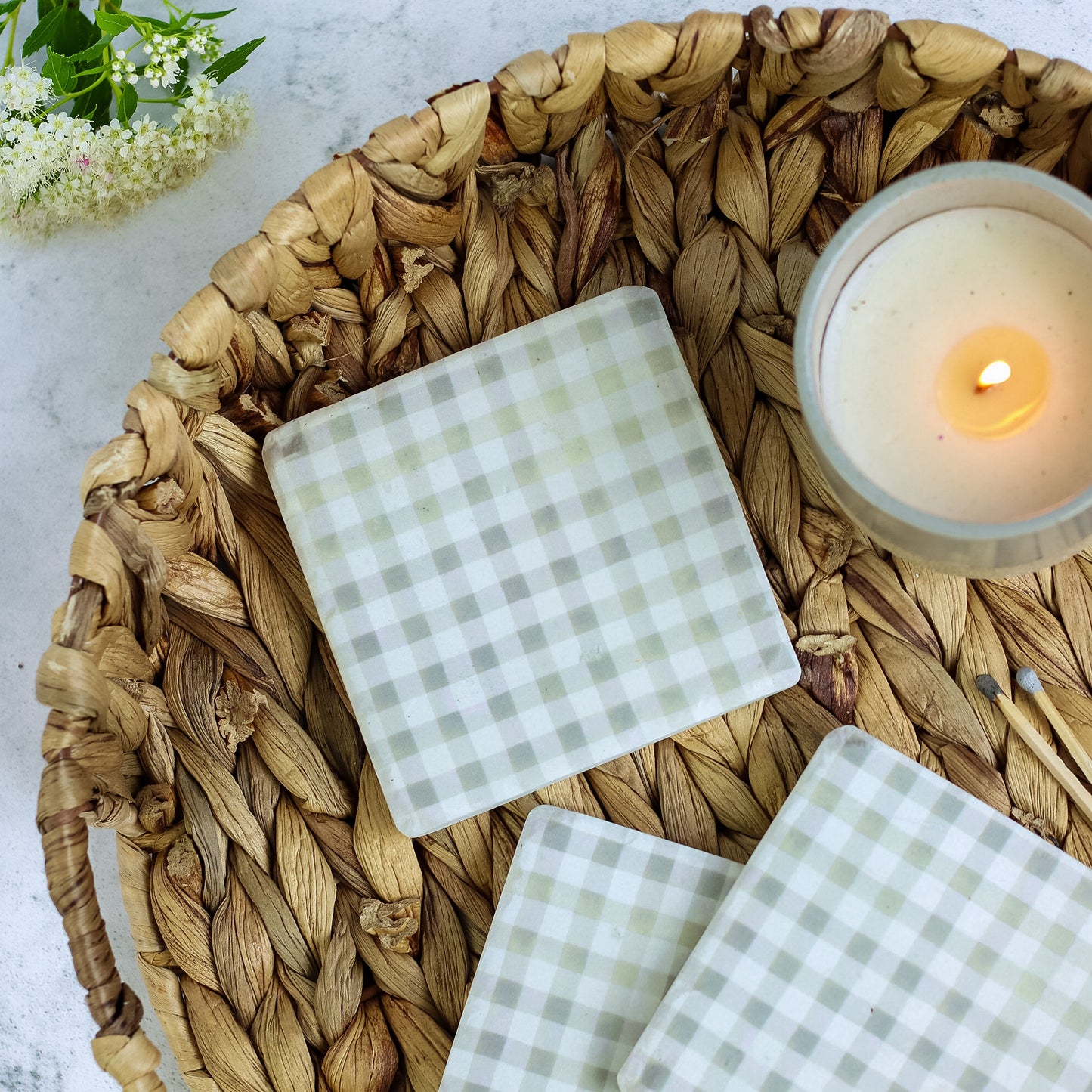 Natural Gingham Coasters - Set of Four