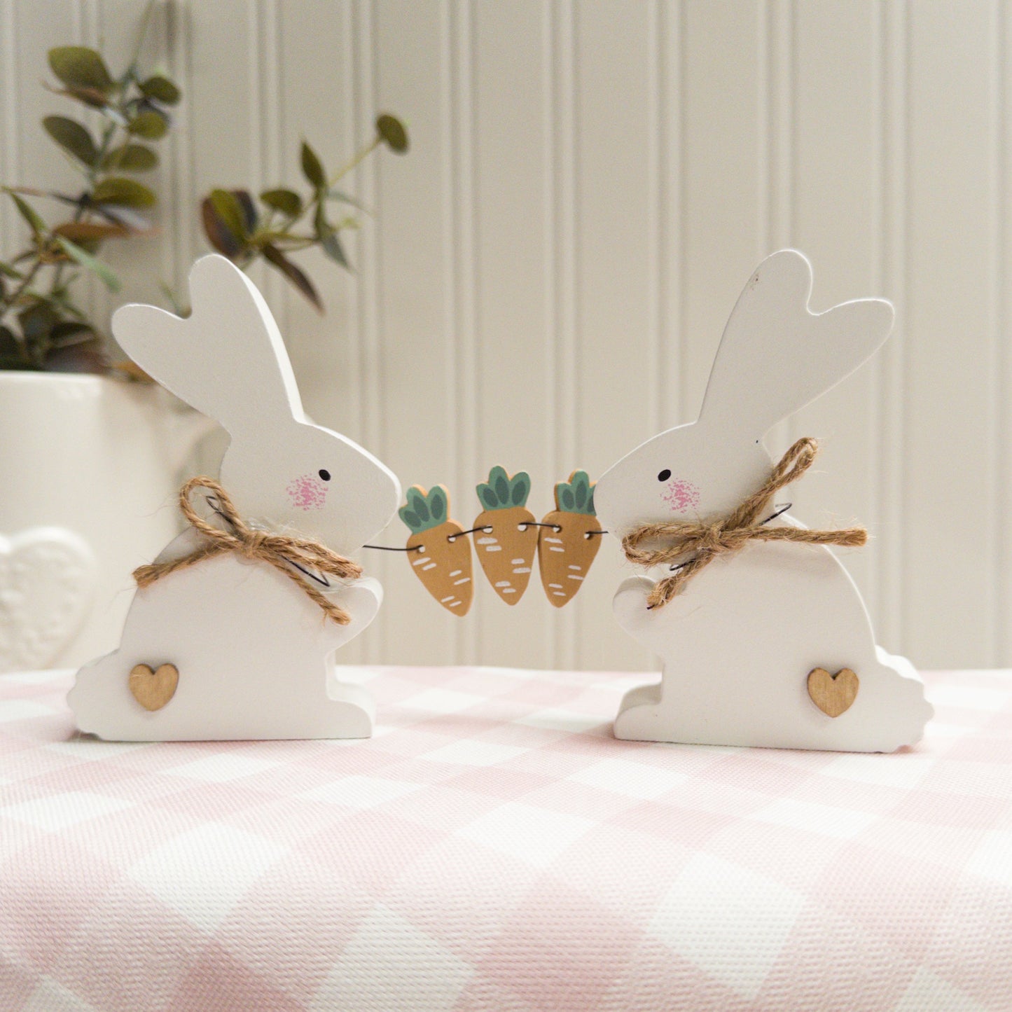 Wooden Bunnies with Carrot String