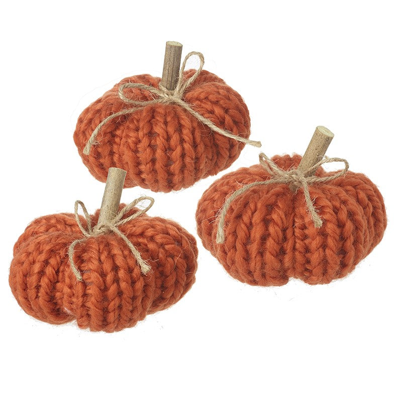 Set of Three Burnt Orange Knitted Pumpkins