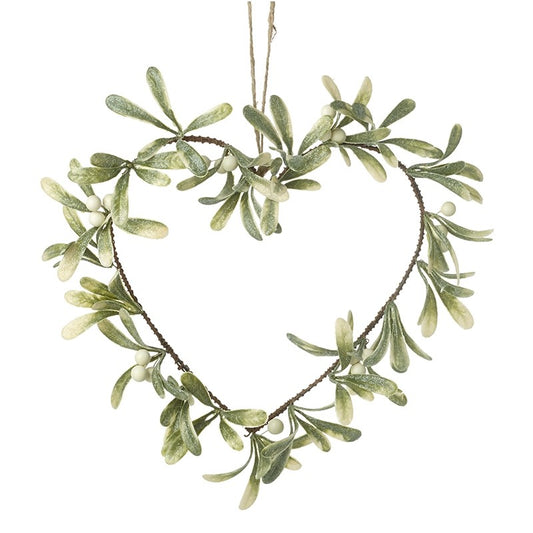 White Mistletoe Heart Wreath