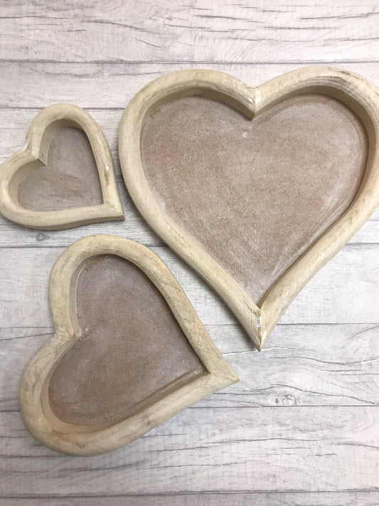 Wooden Heart Trays (Set of 3)