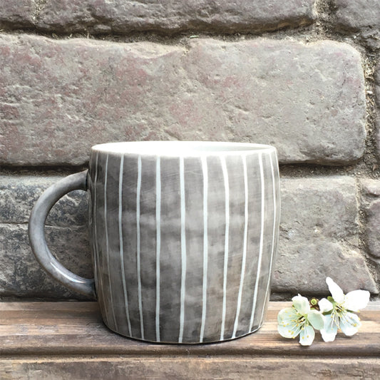 East of India Painted Wash Grey Striped Mug