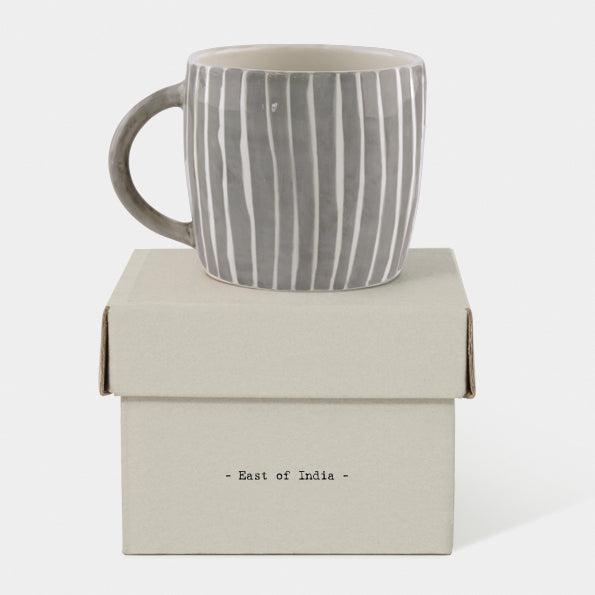 East of India Painted Wash Grey Striped Mug