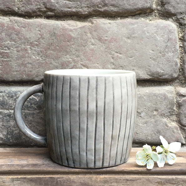 East of India Painted Scratched Line Mug