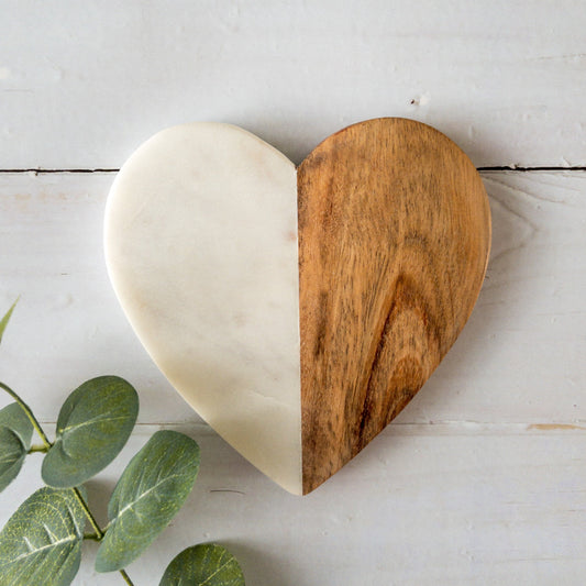 Mango Wood and Marble Heart Shaped Coaster