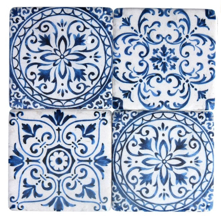 Blue Tiled Effect Mosaic Coasters - Set of Four