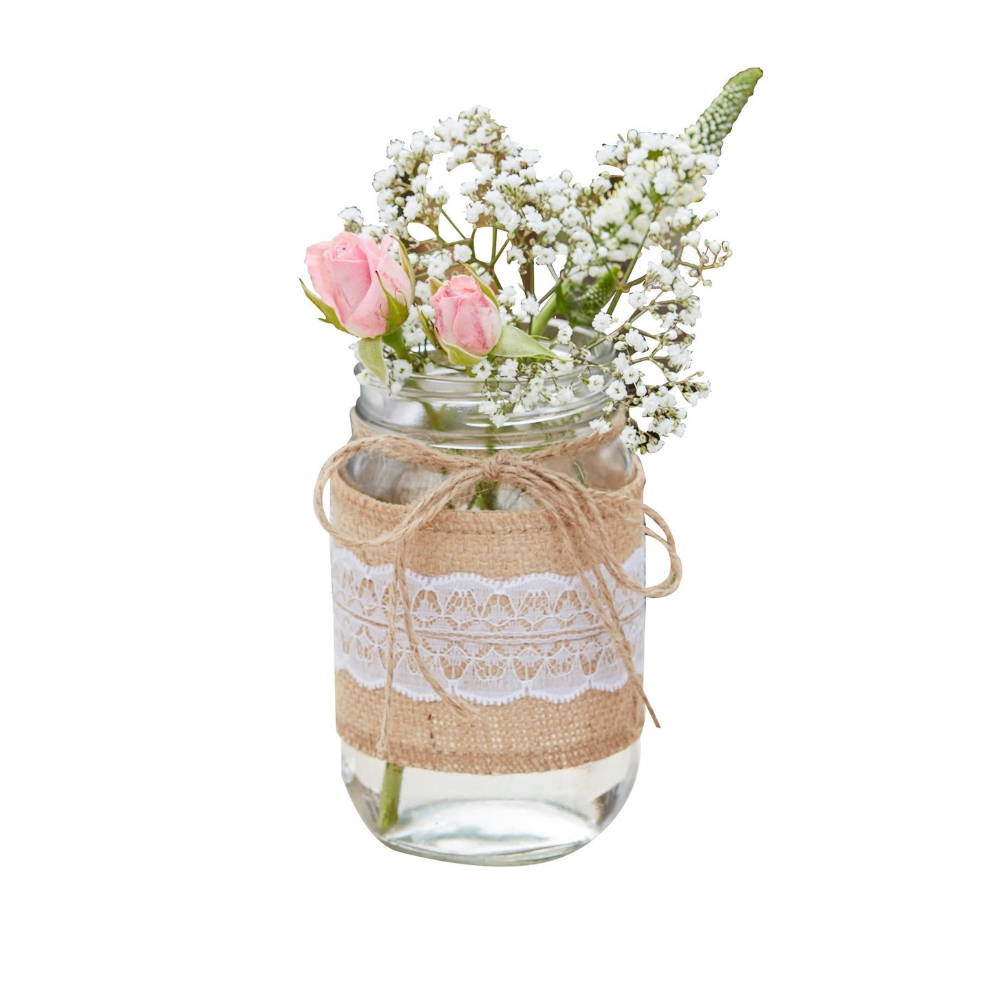 Glass Jar with Hessian and Lace Wrap
