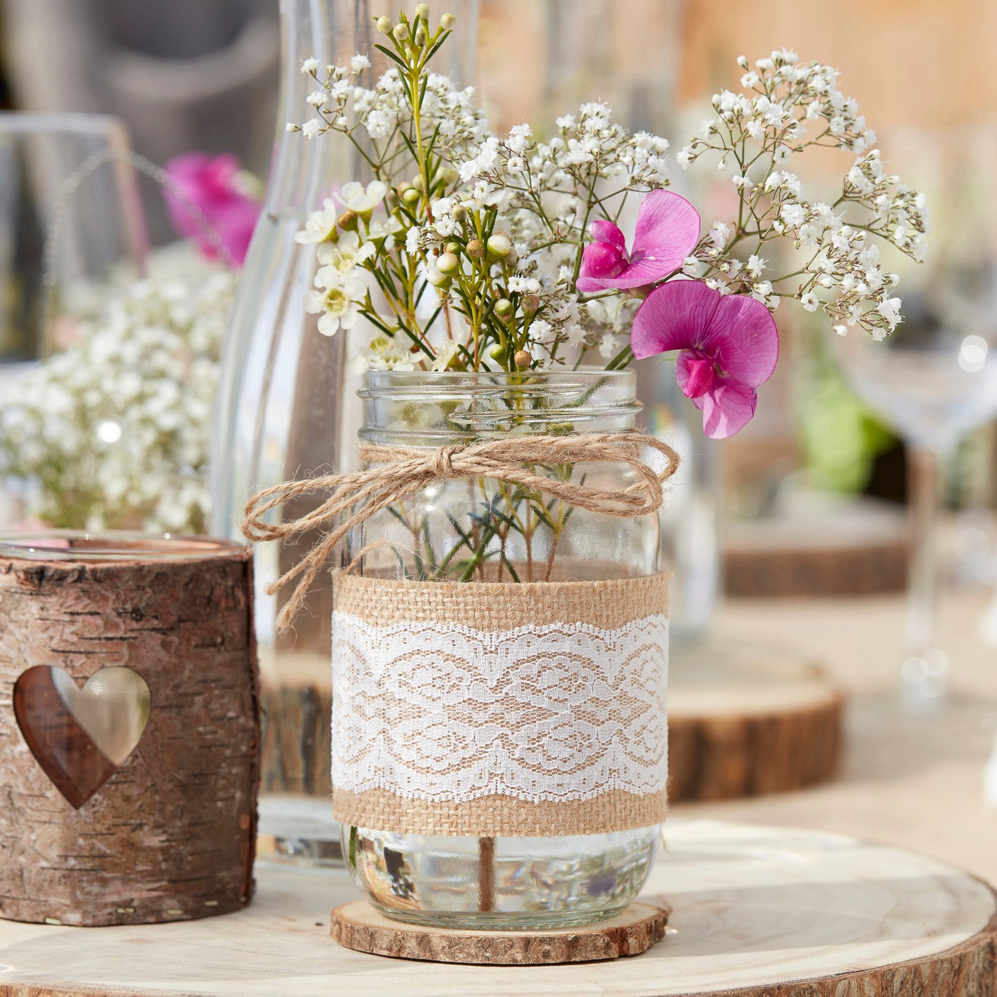 Glass Jar with Hessian and Lace Wrap