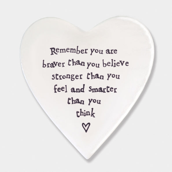 Braver Quote, white porcelain heart coaster from East of India