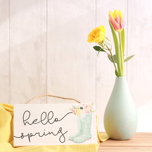 Hello Spring Wooden Hanging Sign