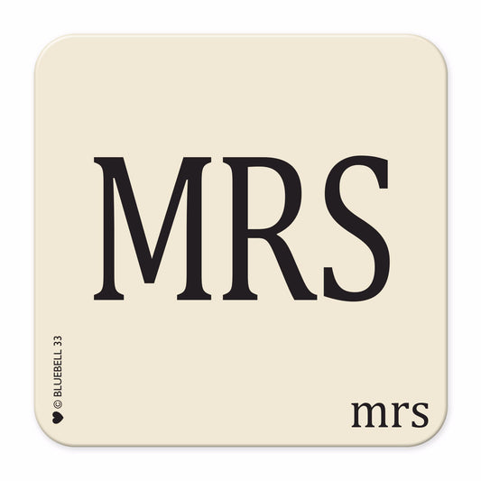 Cream and Black Square Coaster with Mrs 