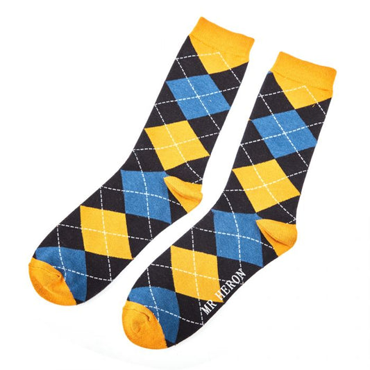 Mr Heron Yellow Argyle Socks