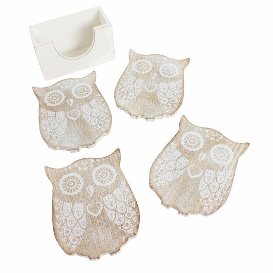 Wooden Owl Coasters with Holder