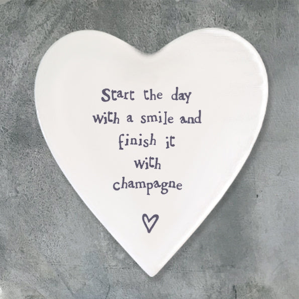 Champagne Themed white porcelain coaster with grey background