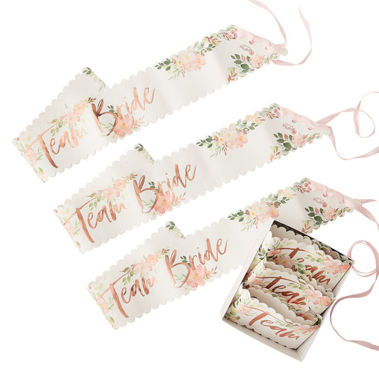 Team Bride Floral Sash (Set of 6)