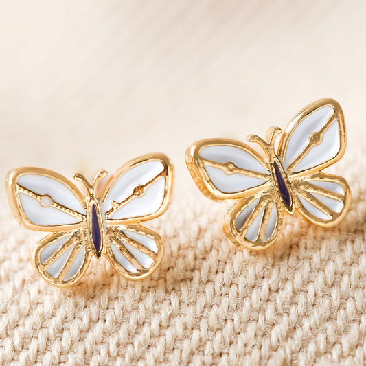 White and Gold Butterfly Stud Earrings