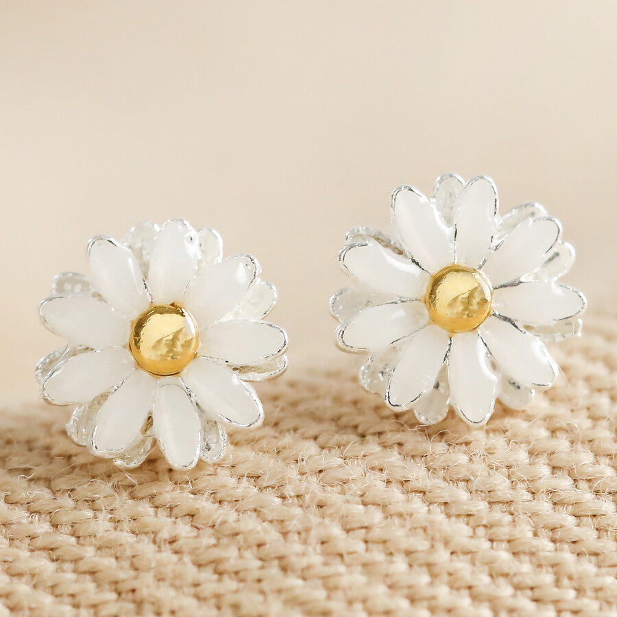 White and Gold Daisy Stud Earrings